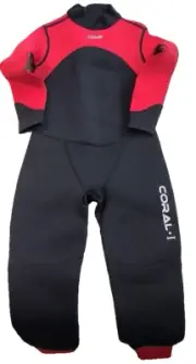 Hevto Kids Coral I Full Wetsuit Back Zip 3mm Neoprene Black/Red Youth Size 14