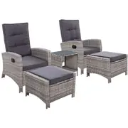 Outdoor Patio Recliner Chairs Table Setting Wicker Lounge Set - Grey