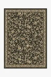 150' x 215' | Machine Washable Runner Rug | Kid & Pet Friendly | Indoor Rug | Bird & Pomegranate Soft Black Flatwoven Rug by Morris & Co. | Ruggable