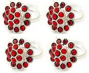 [Samyuktha] Silver Color Metal Red Zircon Toe Ring Bichiya Set Combo (Pack of 4), Metal, No Gemstone
