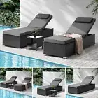 Livsip Sun Lounge Wicker Lounger & Table Patio Furniture Outdoor Setting Day Bed