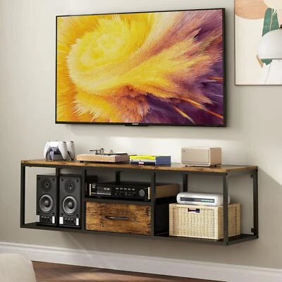 Floating TV Shelf Stand Wall-Mounted Entertainment Console Center Storage Black