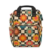 Multifunctional Backpack,Travel Bag, Diaper Bag, Retro 70's Floral Design