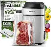 InstaSeal Vacuum Sealer for Food with 12 Bags, Compact Upright Design Allows Machine to Seal Marinades, Soups, Meats for Sous Vide Cooking, Vegetables, Double Heated Seal Keeps Food Fresher Longer