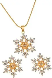 [GLSTOY] Snowflake Necklace Earrings Bride Necklaces Snowflake Necklace and Earrings Necklaces Locket Necklace Snowflake Earrings Bride Jewelry Golden Alloy Rhinestone