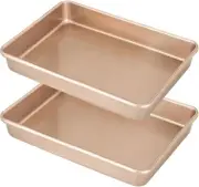 13 Inch Baking Cookie Sheet Baking Pan Set of 2, 2.5 Inch Deep Gold Nonstick