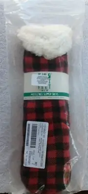 Two Left Feet Mistletoes Slipper Socks Nonslip Buffalo Plaid NEW MIP One Size