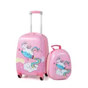Babyjoy 2pcs Kids Carry On Luggage Set 13"+18" Backpack & Travel Suitcase Unicorn Design Xmas Gift Pink