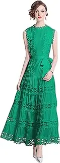 [LAI MENG FIVE CATS] Women Sleeveless Hollow Out Maxi Dress Casual Wedding Guest Long Dress with Belt