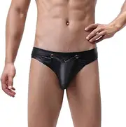 [Generic] Snowball Underwear for Men Men's Sexy Low Waisted Opening Imitation Leather Underwear Comfortable Underwear Mens Briefs