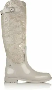 NIB 100% AUTH Rene Caovilla Metallic Jacquard Studded PVC Rain Boots Sz 40