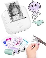 Mini Sticker Printer - T02 Portable Pocket Printer with 3 Rolls Paper, Bluetooth Photo Picture Printer for Students Birthday, Compatible with Phone & Tablet, White