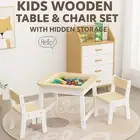 Wooden Children Table And 2 Chairs Set With Hidden Storage-Activity Table, Play