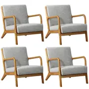 Oikiture 4X Armchair Lounge Chair Accent Armchairs Couches Sofa Wood Light Grey