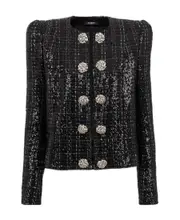 Balmain Tweed Sequin Embellished Jacket FR36,FR38 Black