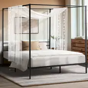 Oikiture Metal Canopy Bed Frame Queen Double Single Size Platform