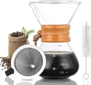 Pour Over Coffee Maker Glass Coffee Pot Manual Drip Coffee Brewer with coffee Filter for Home, Travel (400 ml)