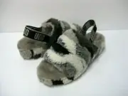 UGG FLUFF YEAH SLIDE CALI COLLAGE WOMEN SANDAL BLACK /GREY US 7 /UK 5 /EU 38