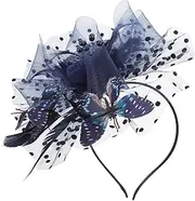 [GALPADA] Butterfly Fascinator Hat Headband: Vintage Tea Party Headwear with Veil Plume - Lightweight and Comfortable for Weddings Bridal Hair Accessories Dark Blue