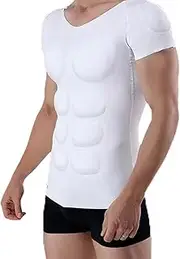 Mens Padded Compression Top - Short Sleeves Tummy Control Shapewear Tank Tops Invisible Undershirt with Removable Pads