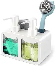 LINZOM Soap Dispenser for Kitchen Sink, 700ml Kitchen Soap Dispenser Set with Pump, Hand Soap Dispenser & Dish Soap Dispenser with Sponge Holder for Kitchen Decor, Bathroom, White