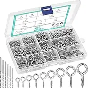 306 PCS Eye Hooks Screws Assortment Kit, (0.6"-1.65") 9 Sizes Nickel Plated for Waterproof and Durability, Metal Eyelet Screws Eye Pins and Eye Bolts Screw in Wood includes 6PCS Drill Bit