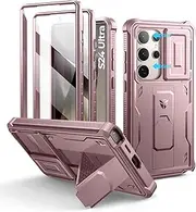 [Dexnor] for Samsung Galaxy S24 Ultra Case with Built-in Slide Camera Cover & Screen Protector & Kickstand, Heavy-Duty Shockproof Rugged Case Full-Body Bumper Protective Cover for S24 Ultra - Pink