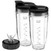 Blender Replacement Parts 24oz Ninja Blender Cups with To-Go Lids, 7 Fins Ext...