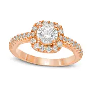 1.5 CT. T.W. Natural Diamond Cushion Frame Engagement Ring in Solid 14K Rose Gold