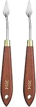 uxcell 2pcs Palette Knife Painting Tool 1.18" x 0.67" Stainless Steel Teardrop Blade 7.09" Length Spatula Painting Pallet Knives with Hole Beech Wood Handle for Acrylic Canvas, Red/Silver