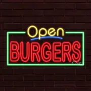 NEW "OPEN BURGERS" w/BORDER 33x18x1 INCH LED FLEX WINDOW/WALL INDOOR SIGN 35473