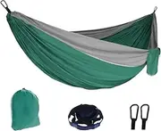 Single Person Portable Camping Hammock - High Strength Nylon Parachute Fabric Hanging Bed for Outdoor Use(Dark Green Grey)