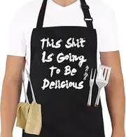 Moslyn Funny Cooking Apron for Men Grilling BBQ Chef Cooking Apron with 2 Pockets Adjustable Neck Straps for Dad Husband