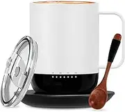 Vsitoo Temperature Control Smart Mug 2 with Lid, 14 oz, 90 Min Battery Life - APP & Manual Controlled Heated Coffee Mug (White)