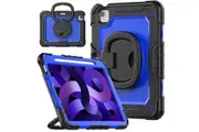 iPad Air 5th/4th Gen 10.9 inch Rotatable Handle Ring Folding Stand Case with Screen Protector-Blue&Black