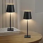 DIKHEE Cordless Table Lamp, 3 Colors Stepless Dimming, 5200mAh Rechargeable Portable LED Desk Lamp for Bedroom/Restaurant/Desk/Cafe/Terrace/Camping, Atmosphere Night Light (Black 2 Pack)