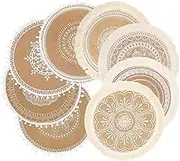 CAPASIN Round Placemats Set of 8, Dining Winter Modern Dinner Braided Beige Boho Round Table and Fall Circle Placemats Boho Tssels Runner Kitchen Table Plate Mats Set of 8 (White 8)