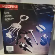 New Pedrini 7 Piece Deluxe Chrome Wine Bar Gift Set w/ Carry Case wing corkscrew