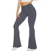 Women's Bell Bottom Slacks Streetwear Casual Full Length Natural Plain Elastic Waist Comfy Outdoor Comfortable Outdoor Streetwear Dark-Gray Navy Black Fall Reg