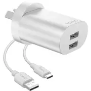 Tonic Dual USB-A Wall Charger with USB-C Cable - Space Grey