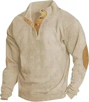 [RTRDE] Men's Fashion Quarter Button Sweatshirts Pullover Long Sleeve Corduroy Sweatshirt Athletic Workout Sweater