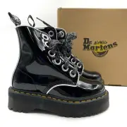Dr Martens Molly Combat Boots Black Silver 6-Eye Platform Patent Women's Size 6