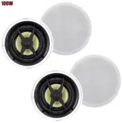 Pair 100W 2-Way 6.5" In Ceiling Wall Speaker Audio Pivoting Tweeter Home Theater