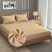 Fresh From Loom Solid Plain 240 TC Queen Size Bedsheet Set - Soft & Anti Fade, 2 Pillow Covers Included (Size- 90x95 inch | Biscuit| Solid)