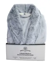 NWT - BEE & WILLOW FAUX FUR Plush SHAWL COLLAR Grey BATH ROBE - Small/Medium