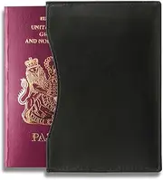 [KORUMA] Passport Holder with RFID Protection - Genuine Leather Sleeve for All Standard Size Passports - Ultra Slim Travel Wallet for Men and Women, Black, Passport Size, Passport Cover