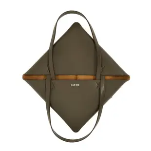 【LOEWE 羅威】Puzzle Fold Tote 中款 亮面牛皮 托特包 深卡其綠