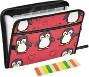Quteprint 13 Pockets Expanding File Folder with Zipper Closure, Kawaii Penguins Hearts Accordion File Folder with Sticky Labels, Letter Size A4 Papers Expandable File Document Organizer