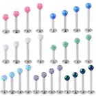 Opal Top Labret Surgical Steel Internal Thread Lip Ring 6-12mm Bar Stud Piercing