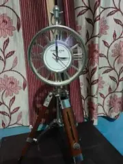 Nautical 18" Brass Table Top Clock With Wooden Tripod Decor Table Top Clock